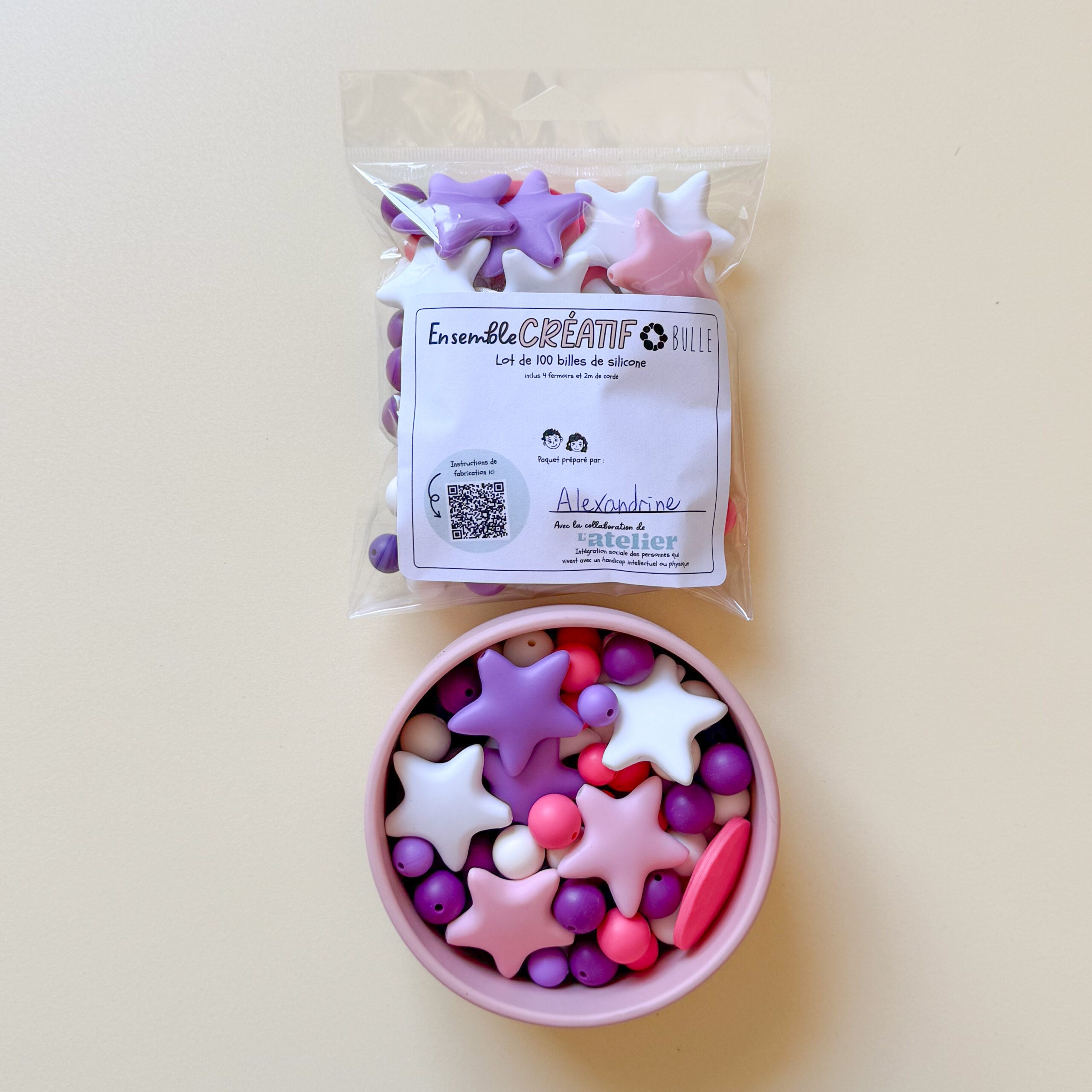 Ensemble créatif - 100 billes + corde et fermoirs